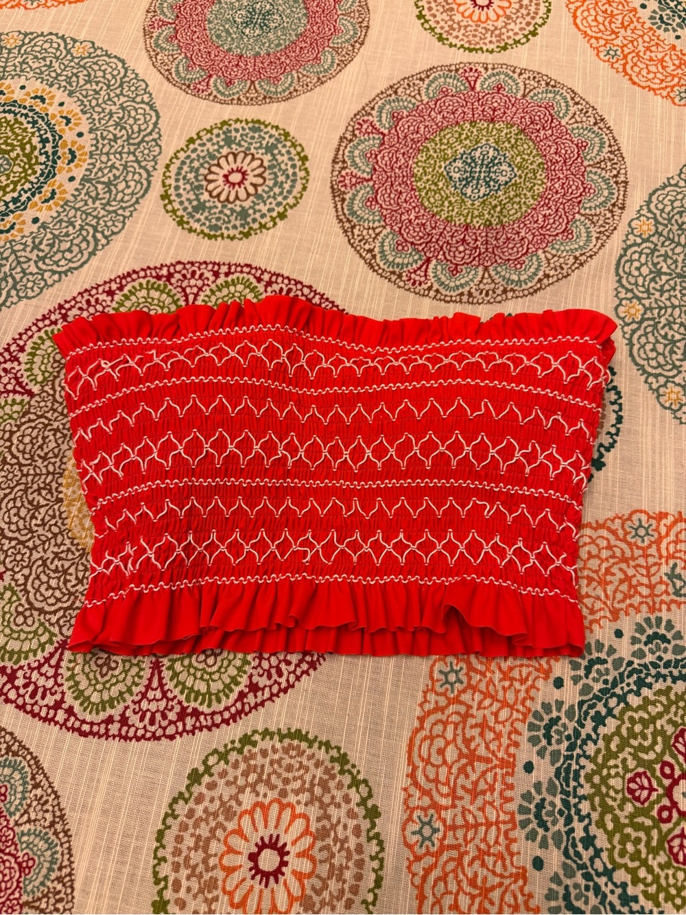 GORGEOUS xhilaration Red Smocked Bikini Top/Tube Top with White Stitching